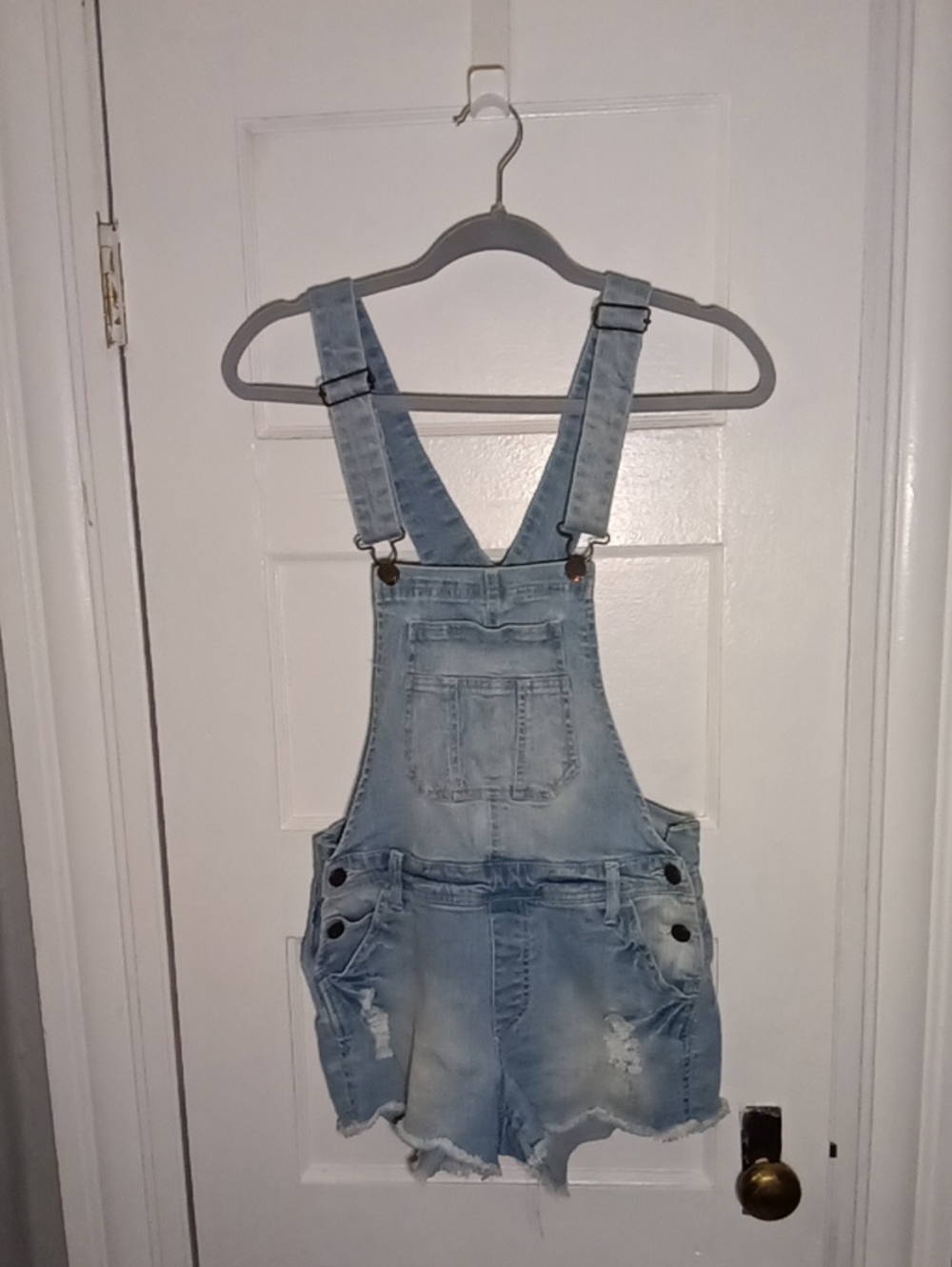 Light Blue Denim Short Overalls - Women's